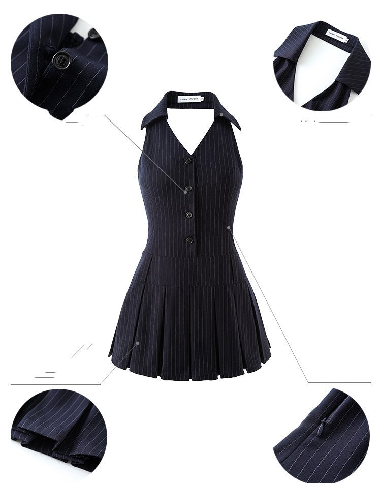 French Kikyo Hanging Neck Off Shoulder Spicy Girl Dress